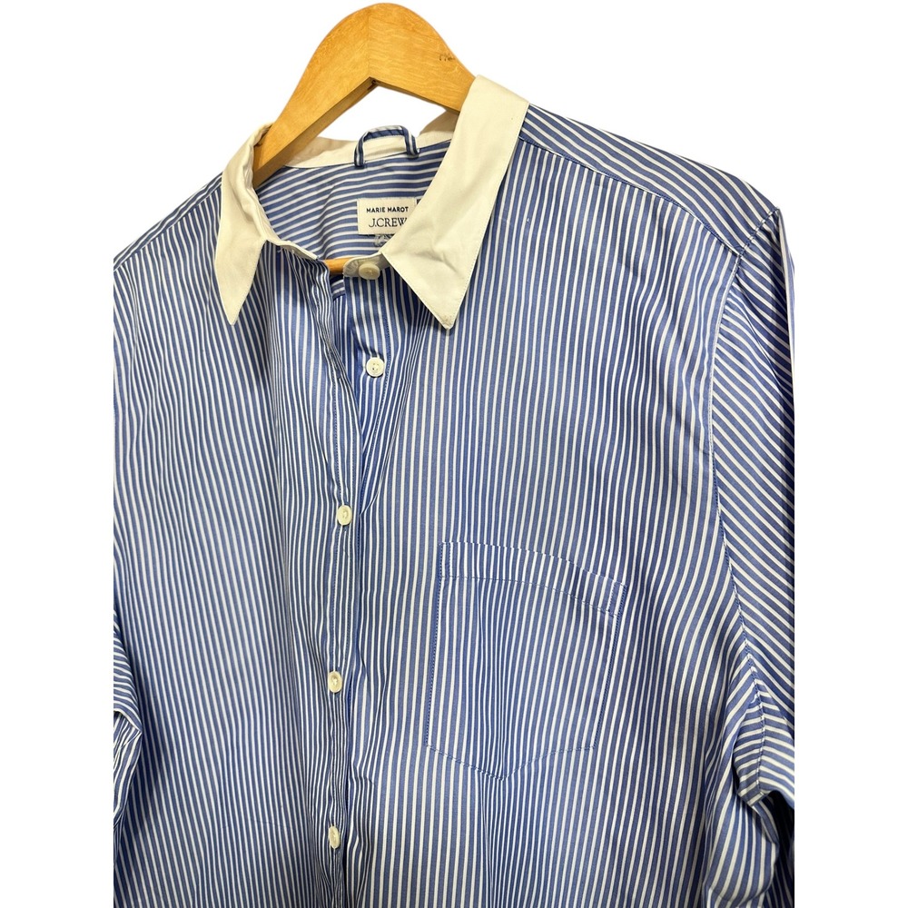 Marie‎ Marot X J.Crew Thomas Mason cotton poplin Blue White Stripe Shirt size 20 - Picture 2 of 7
